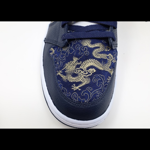 Custom Jordan 1 High Top Golden Dragon Navy and Gold size 12 Men - Picture 3 of 6